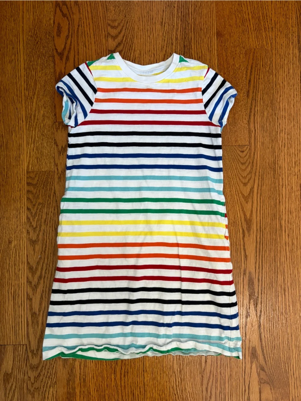 Primary Rainbow Stripe Short Sleeve Kids Dresses - Black & White Bases